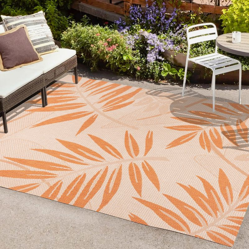 3' x 5' Havana Tropical Palm Leaf Indoor/Outdoor Area Rug, Cream/Orange - JONATHAN Y