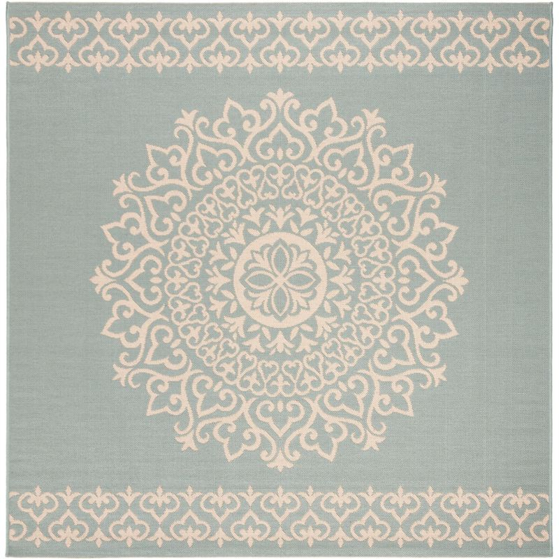Beach House BHS183 POWER LOOMED Indoor/Outdoor Area Rug - Cream/Aqua - 4'x4' - Safavieh