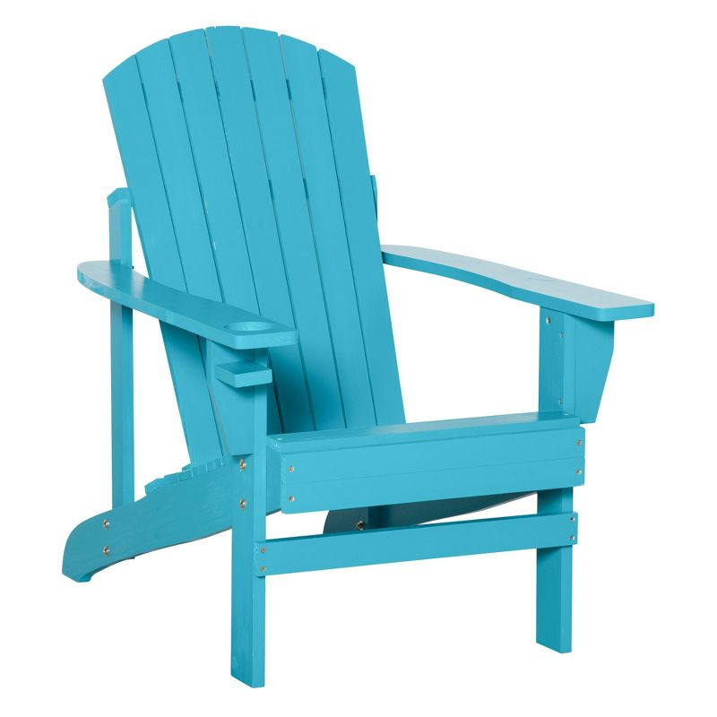 Outsunny Oversized Adirondack Chair, Outdoor Fire Pit and Porch Seating, Classic Log Lounge w/ Built-in Cupholder for Patio, Garden, Lawn, Sky Blue