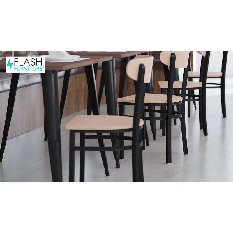 Flash Furniture Wright Commercial Dining Chair with 500 LB. Capacity Black Steel Frame, Walnut Finish Wooden Boomerang Back, and Black Vinyl Seat