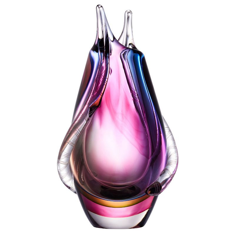 Luxury Lane Hand Blown Sommerso Art Glass Teardrop Vase Multicolored 8"H