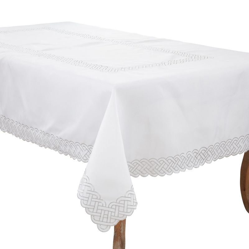 Saro Lifestyle Tablecloth with Braid Embroidered Design, 65"x140", Silver