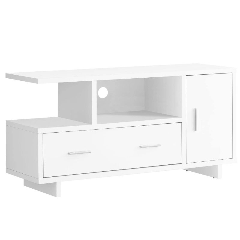 Monarch Specialties Tv Stand 48 Inch Console Media Entertainment Center Storage Cabinet Drawers Laminate White Contemporary Modern