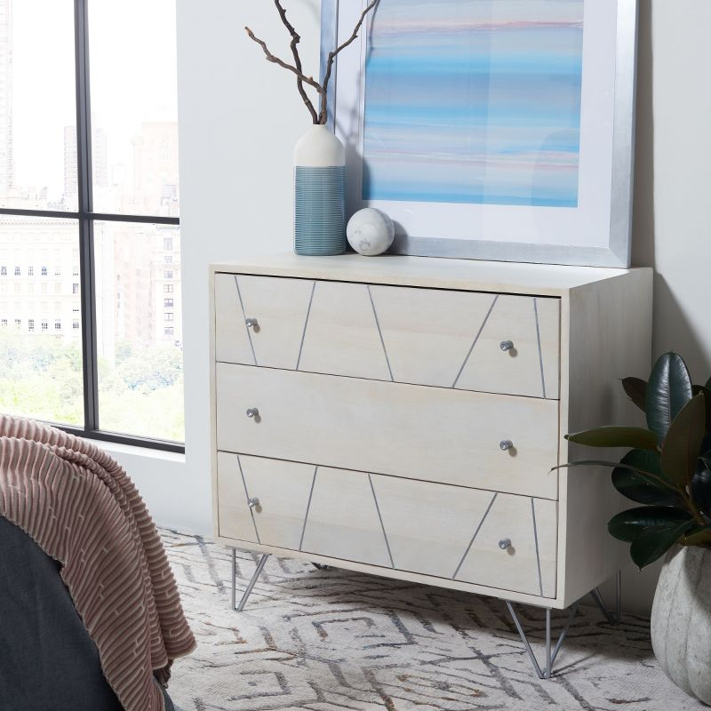 Marigold 3 Drawer Chest - White Washed/Silver - Safavieh
