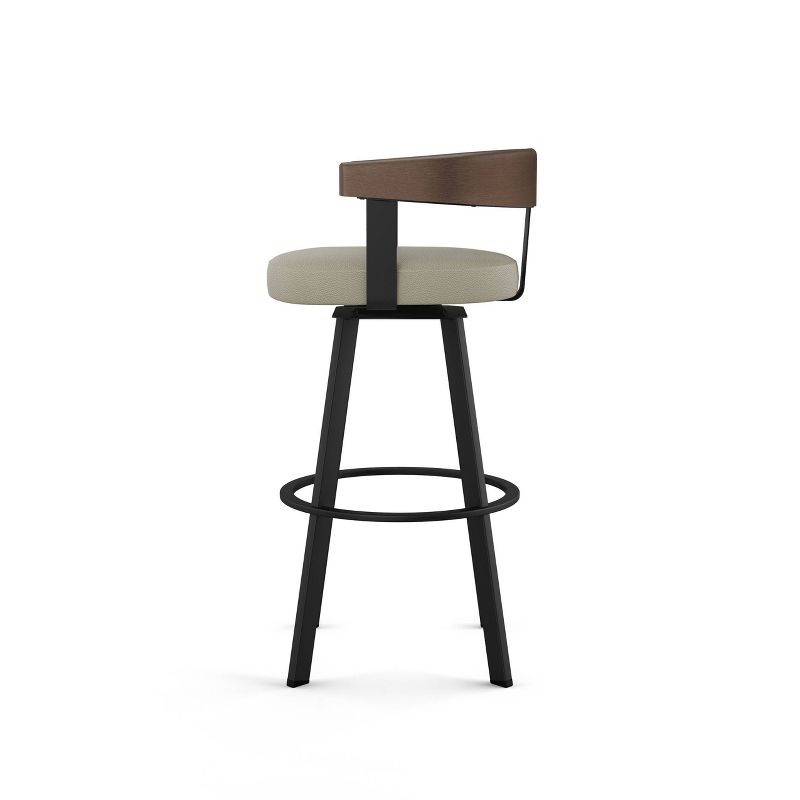 Amisco Lars Upholstered Barstool Greige/Black: Faux Leather, Steel Frame, 30" Fixed Height