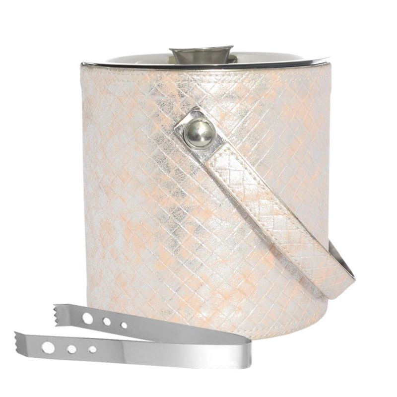 Sol Living 1.6 Qt. Double Wall Stainless Steel Ice Bucket Includes Tongs and Lid - Pink Leather