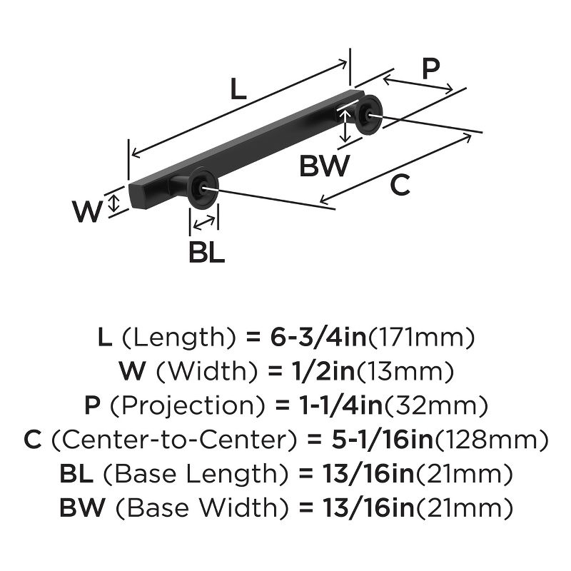 Amerock Everett 5-1/16 inch (128mm) Center-to-Center Matte Black Cabinet Pull