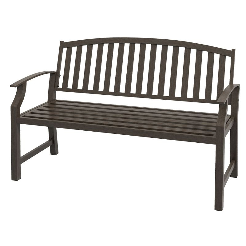 Outsunny 46" Outdoor Garden Bench, Metal Bench, Steel Slatted Frame Furniture for Patio, Park, Porch, Lawn, Yard, Deck, Brown
