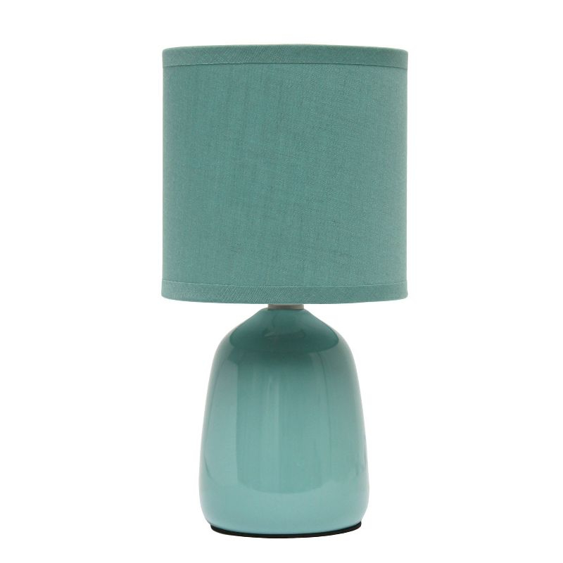 10.04" Traditional Ceramic Thimble Base Bedside Table Desk Lamp with Matching Fabric Shade Light Aqua Blue - Simple Designs: ETL Listed