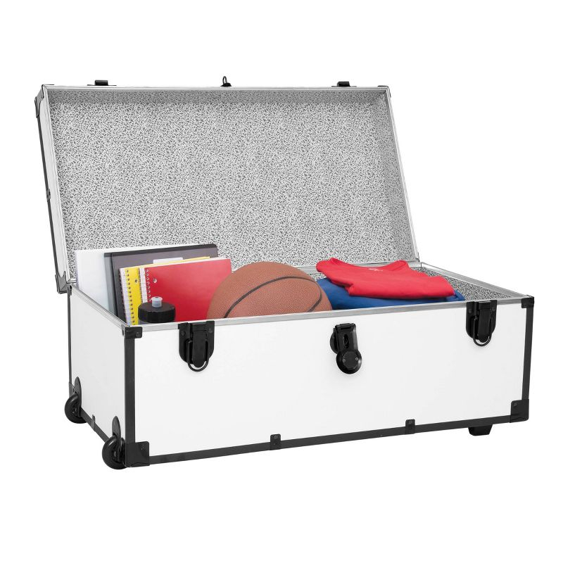 Seward Trunk 30" Paper Line Wheels Black and White: Utility Footlocker Storage Trunk with Wheels, 200 lb Capacity