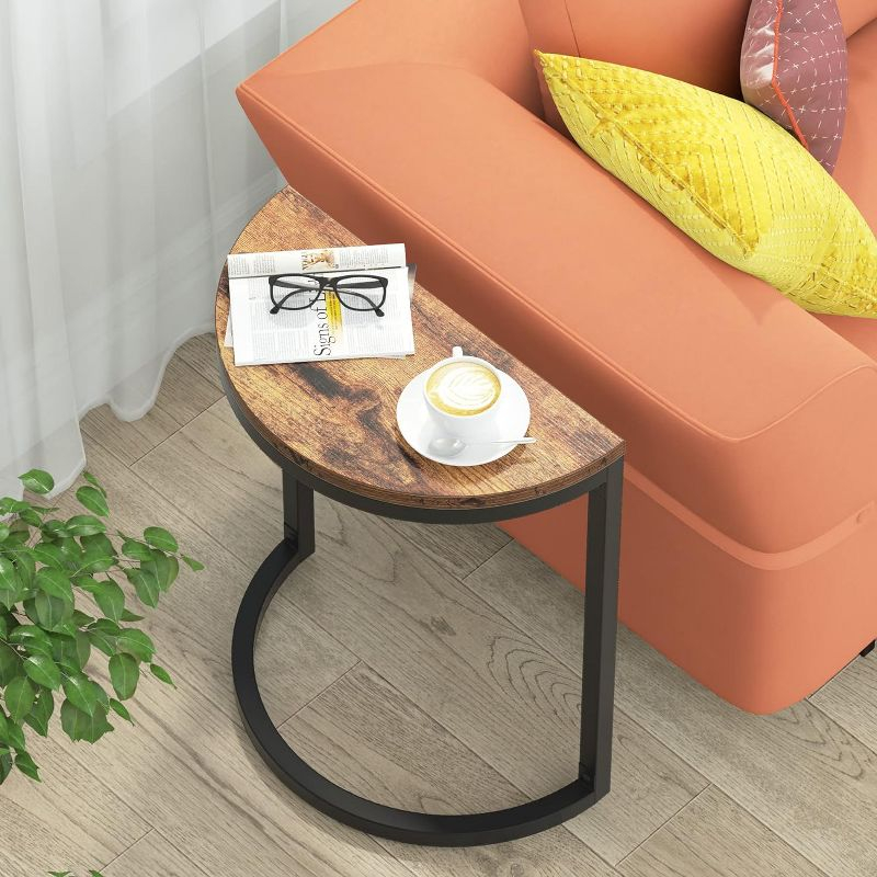 Tribesigns End Table Half Round,Slim C Narrow Side Table,Brown