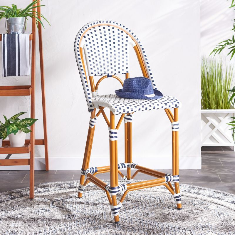 California Counter Stool - Indoor/Outdoor - PAT7532 - White/Navy - Safavieh