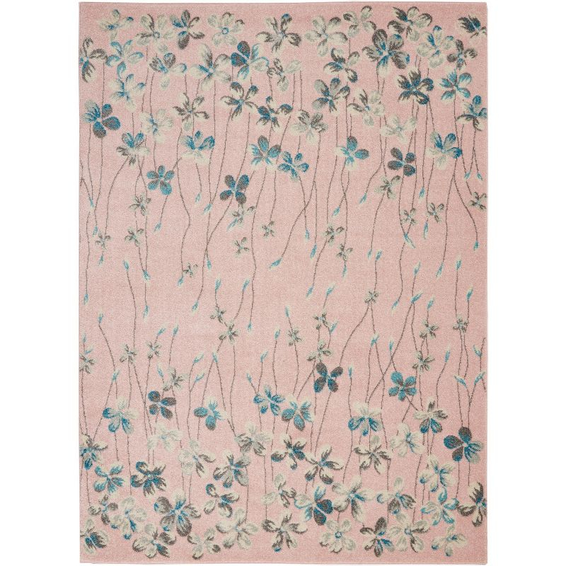 Nourison Tranquil 5'3" X 7'3" (5' x 7') Pink Area Rug Bohemian Botanical Vine and Bloom by Nourison