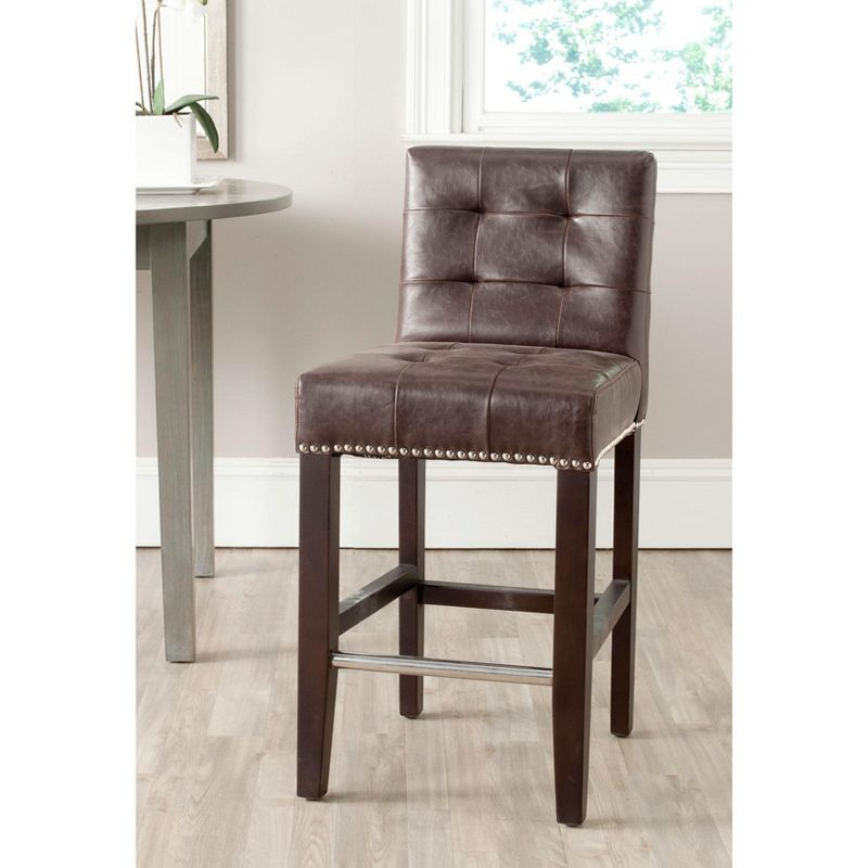 Thompson 23.9" Leather Counter Stool W/ Silver Nailheads - Antique Brown - Safavieh