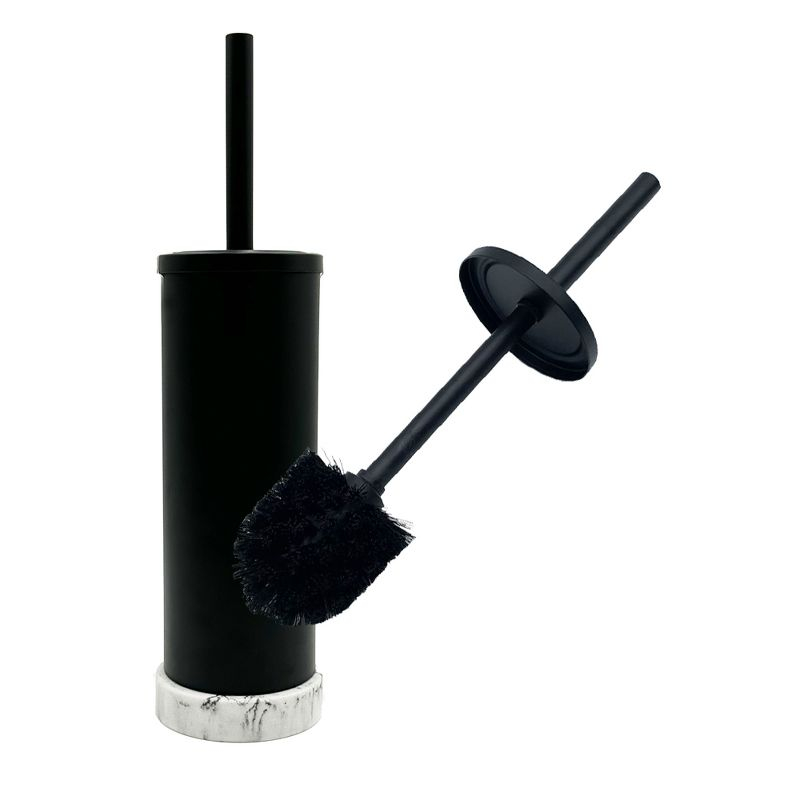 Cameo Toilet Bowl Cleaning Brush and Holder with Lid, Marble Base, Fingerprint-Proof, Rust Resistant, Heavy-Weight Base - 2 Pack