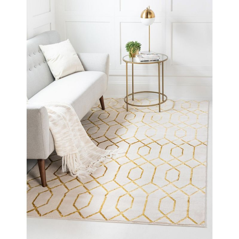 Marilyn Monroe Glam Collection Area Rug - Trellis (9'  x 12' Rectangle White Gold/Gold)