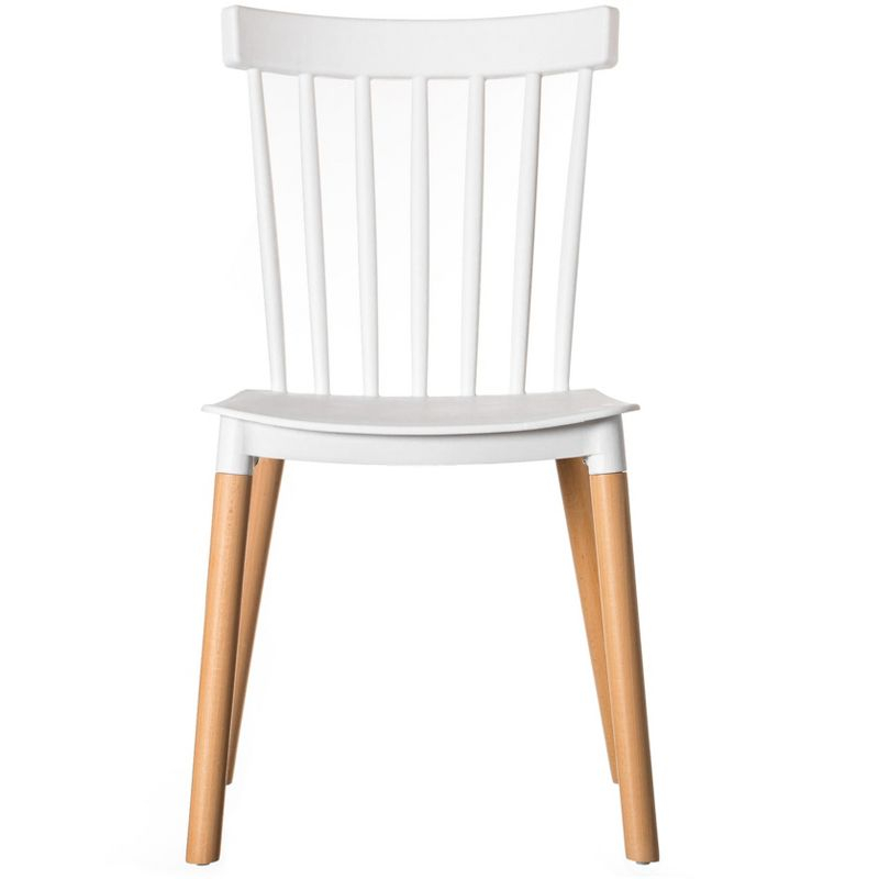Fabulaxe Plastic Dining Chair Windsor Design with Beech Wood Legs, White