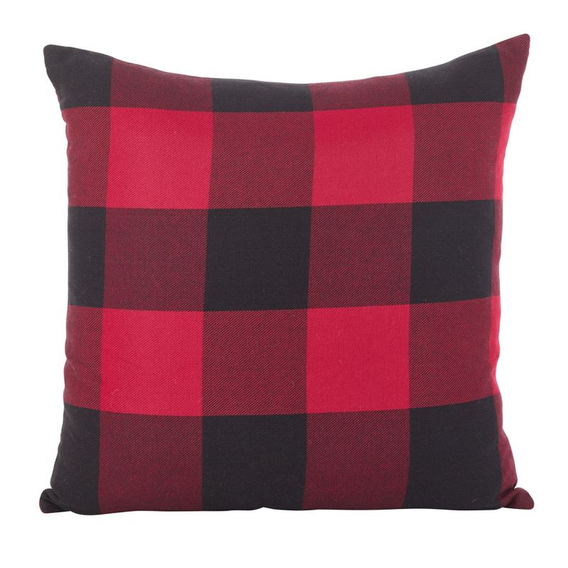 Saro Lifestyle Buffalo Check Plaid Design Cotton Down Filled Throw Pillow, 20", Red