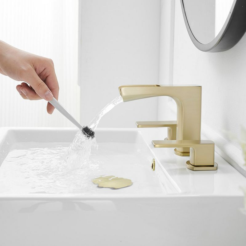 BWE Waterfall 8 in. Widespread Double Handle Bath Faucet Set 3 Holes Vanity Sink With Metal Drain