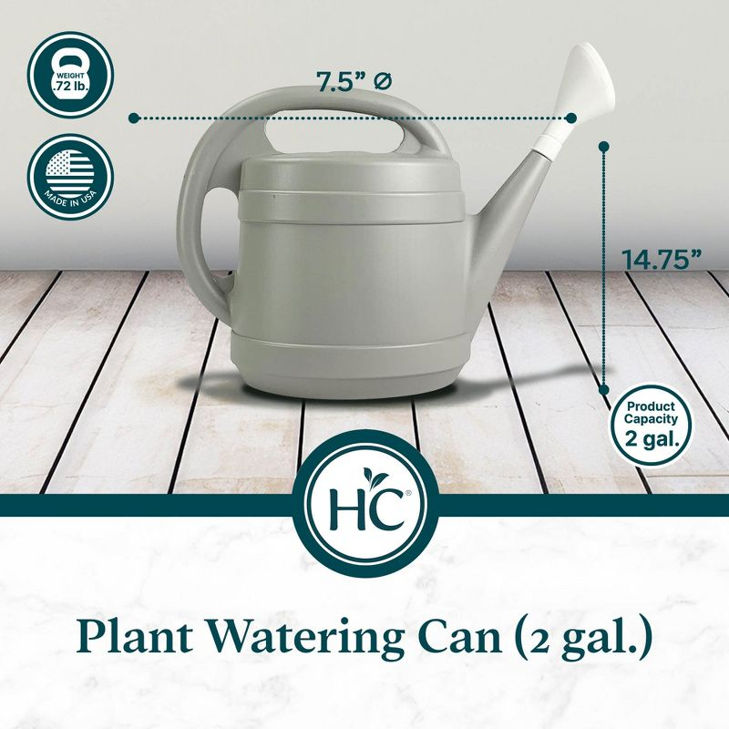 The HC Companies 2 Gallon Plant Watering Can with Large Mouth Feature and Ergonomic Design for Patio, Lawn, and Gardening Essentials, Gray