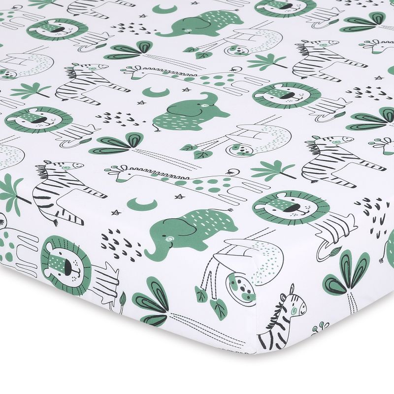The Peanutshell Mini Crib Sheet Set - 3 Pack - Multiuse for Pack & Play, Playard, Playpen, Mini Crib - Green Safari Animals
