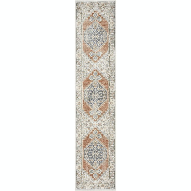 Nourison Astra Machine Washable Vintage Persian Indoor Bathroom, Kitchen Runner Rug Grey/Multi 2'2" x 12'