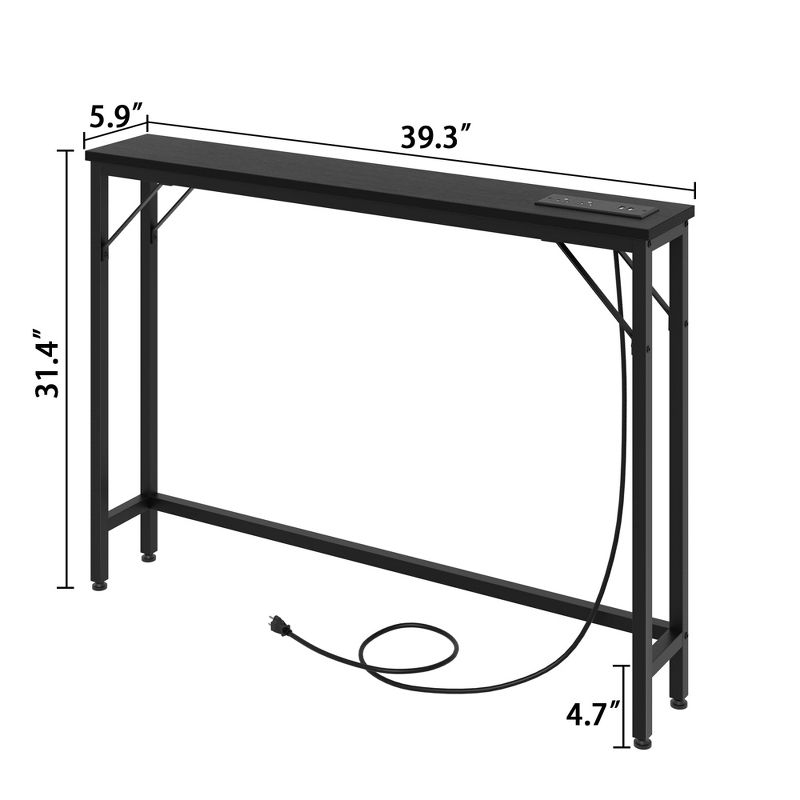 Garvee 5.9" Narrow Sofa Table with Outlets, Skinny Console Table with Storage, Slim Behind Couch Table for Living Room, Hallway, Foyer, Black