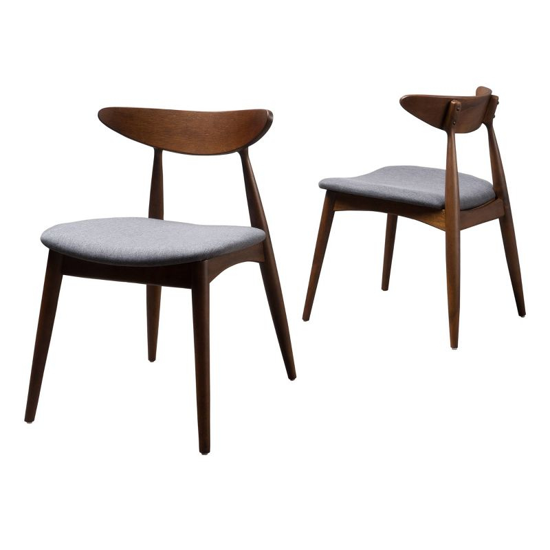 Christopher Knight Home Barron Mid Century Modern Rubberwood Fabric Upholstered Dining Chairs (Set of 2), Charcoal/Walnut