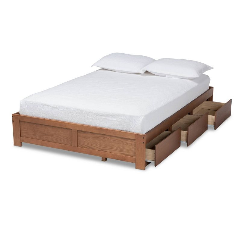 King Wren 3 Drawer Storage Bed Frame Walnut - Baxton Studio: MDF & Wood Composite, No Box Spring Needed
