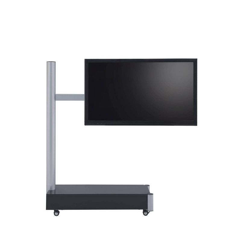 Proman Products Symphony TV Stand for TVs up to 75" Silver/Black: Mid-Century Modern, Metal Frame, Casters/Wheels, Drawer Storage