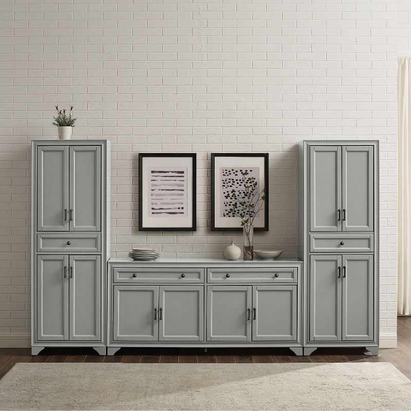 3pc Tara Sideboard and Pantry Set Distressed Gray - Crosley