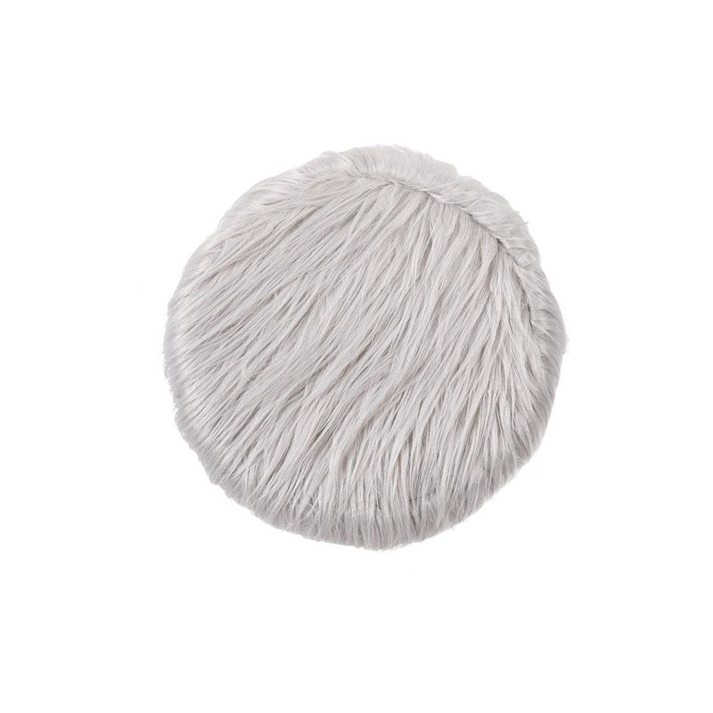BirdRock Home Faux Fur Foot Stool Ottoman with Wood Legs - Silver