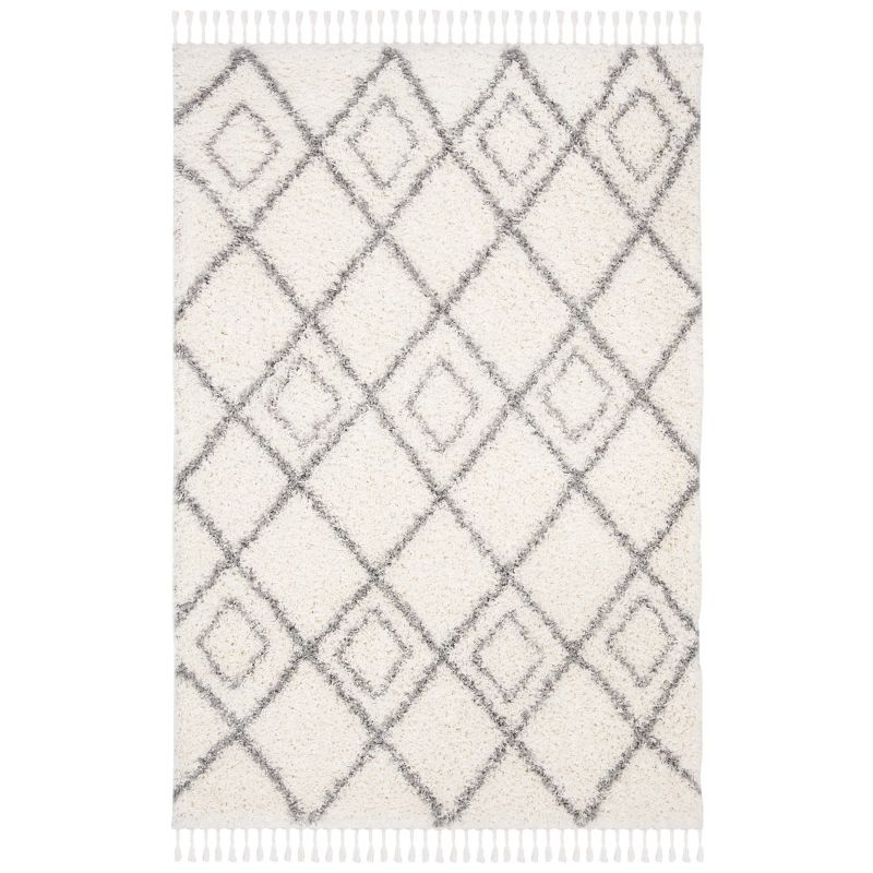 Moroccan Tassel Shag MTS335 Power Loomed Area Rug - Ivory/Light Grey - 5'3"x7'6" - Safavieh.