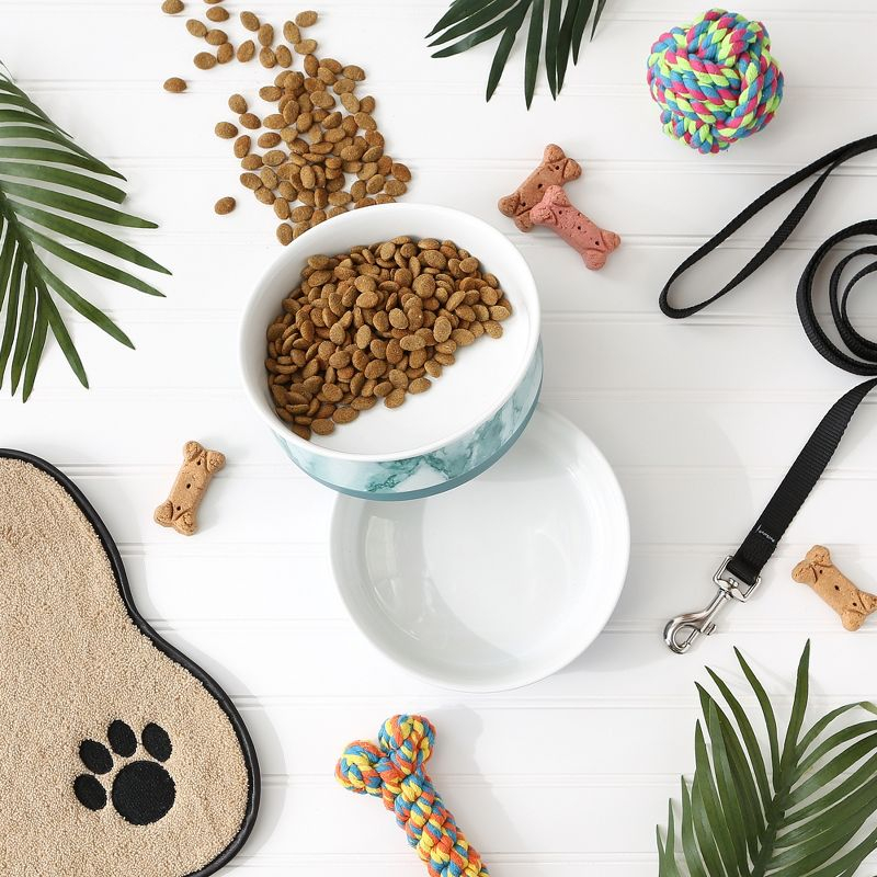 Bone Dry Pet Bowl - Teal Marble - Large 7.5Dx2.4H Set/2