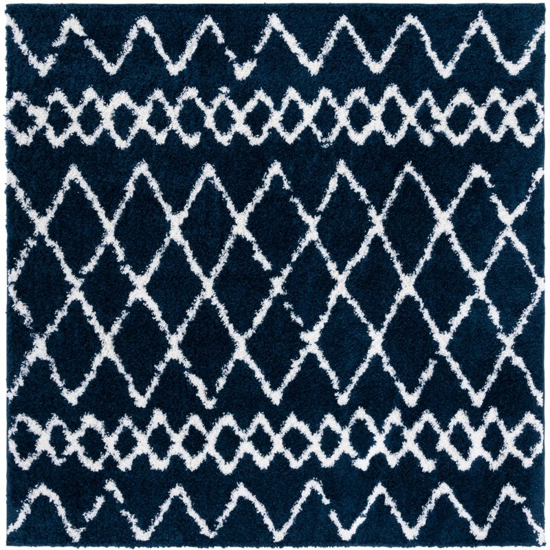 Berber Shag BER165 Power Loomed Indoor Area Rug - Navy/Ivory - 6'7"x6'7" - Safavieh