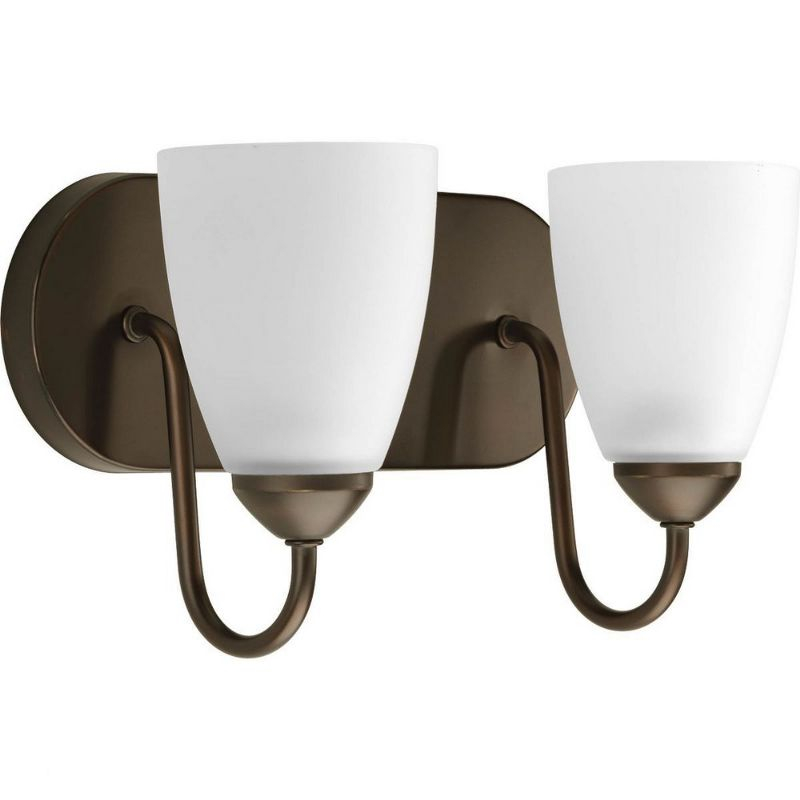 Progress Lighting Gather 2-Light Bath Bracket, Ceramic, Antique Bronze, Etched Glass Shade
