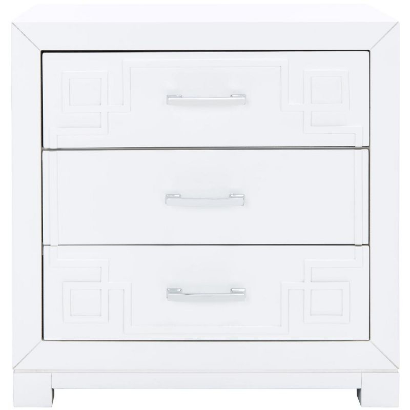 Raina 3 Drawer Greek Key Nightstand - FOX6278 - White/Silver - Safavieh Couture