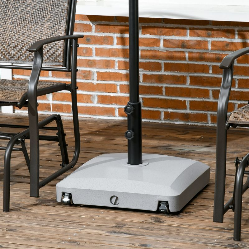 Outsunny Wheeled Patio Umbrella Base, 53lbs Water or 66lbs Sand Filled Heavy Duty Outdoor Umbrella Stand, Gray