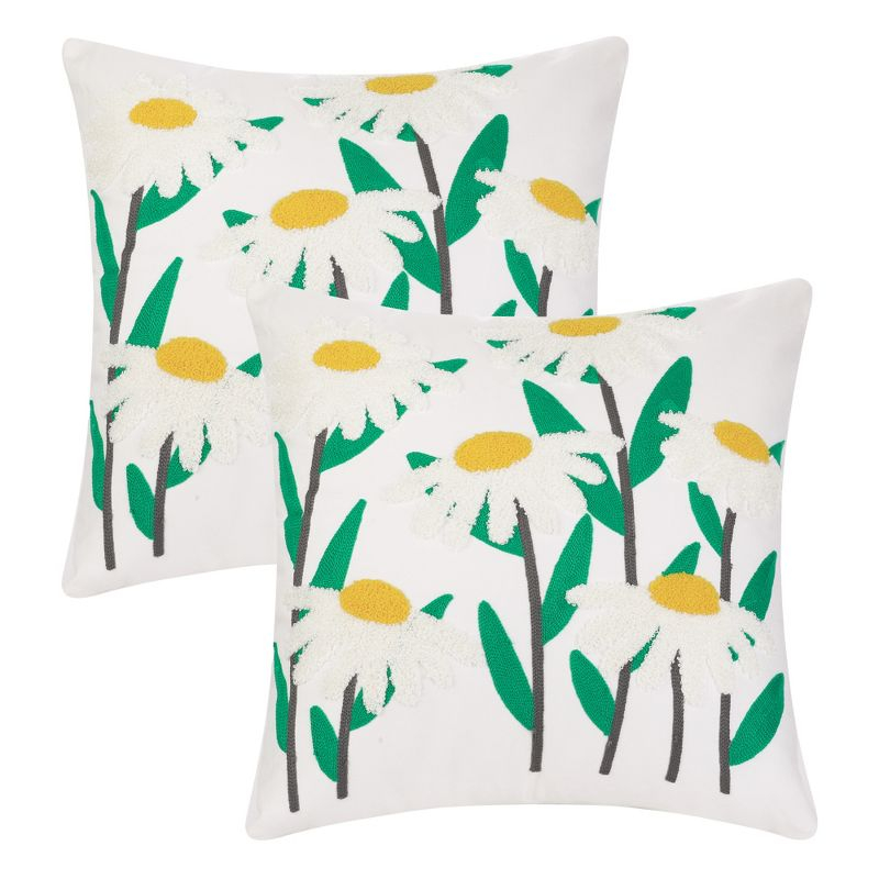 Unique Bargains Embroidered Floral Throw Floral Pattern Pillow Cases 2 Pcs Green Leaves 18" x 18"