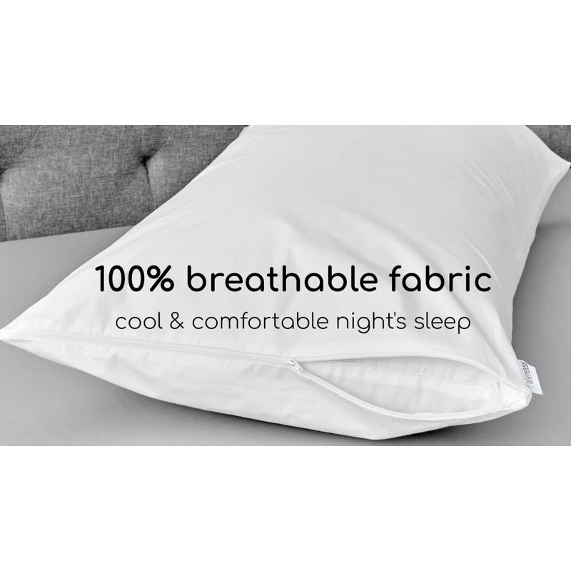 King Maximum Bed Bug and Allergy Protection Pillow Protector White - AllerEase: Hypoallergenic, Zippered, Moisture-Wicking Fabric