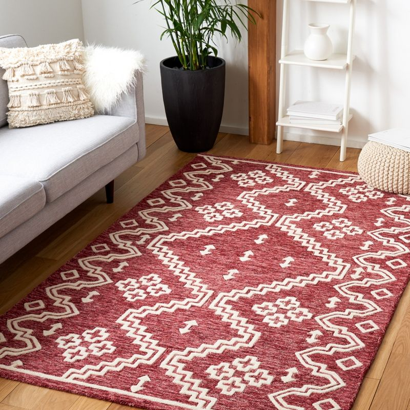 Abstract ABT852 Handmade Indoor Area Rug - Red/Ivory - 4'x6' - Safavieh