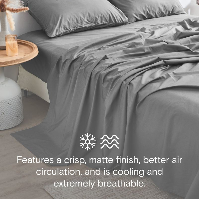 DOZ 100% GOTS Organic Percale Sheet Set, Crisp Cool, Long Staple, Breathable, Durable Storm Queen
