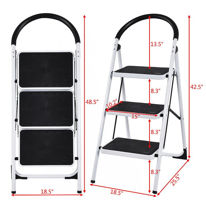 Costway 3 Step Lightweight Ladder HD Platform Foldable Stool 330 LB Cap. Saving Space
