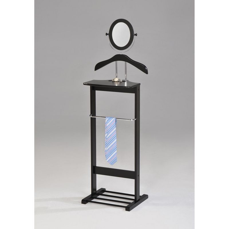 Kings Brand Furniture - Wardrobe Wood Suit Valet Stand, Clothes Trouser Bar Rack, Tie, Belt Hanger and Shoe Rack, Black/Chrome