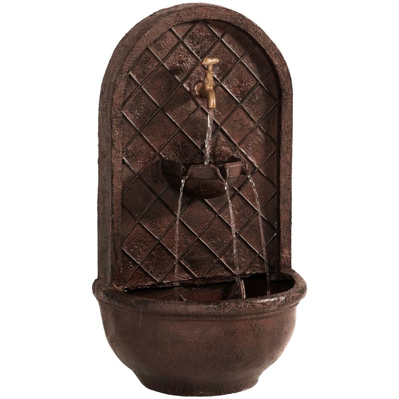 Sunnydaze 26" H Solar-Powered with Battery Pack Polystone Messina Outdoor Wall-Mount Water Fountain, Bronze Finish