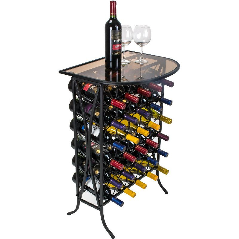 Sorbus Wine Rack Stand Bordeaux Chateau Style with Glass Table - Holds 30 Bottles