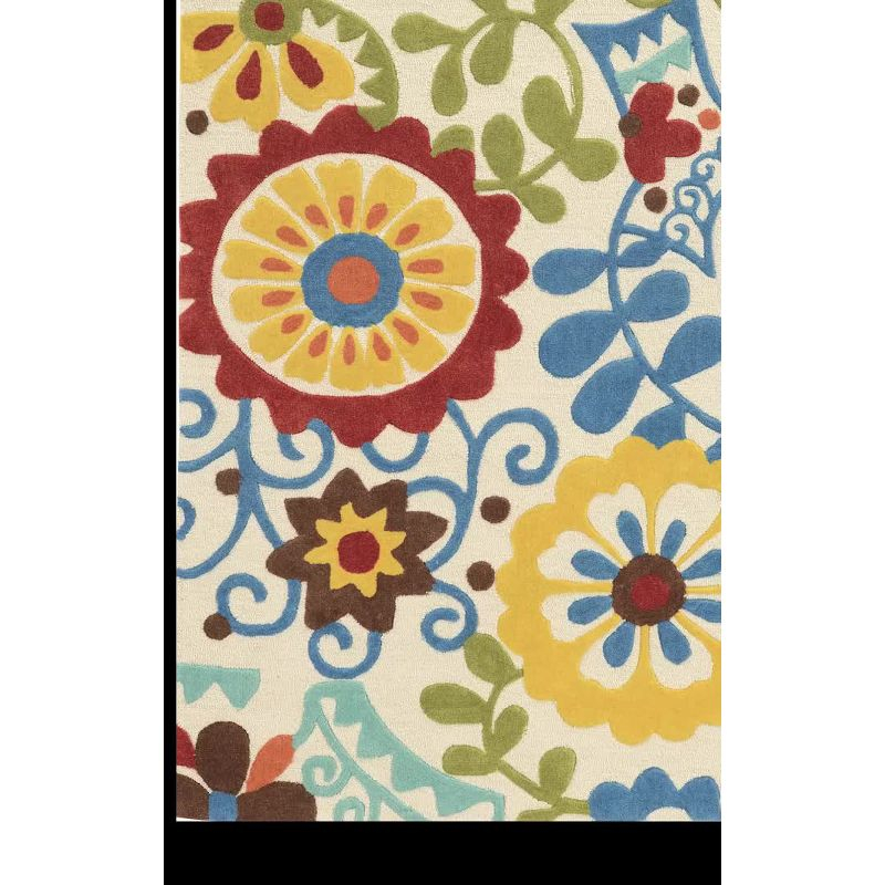 5'x7' Trio 410 Frond Area Rug Navy/Blue - Linon: Botanical Tufted Low Pile, Indoor Rug for Office or Dorm