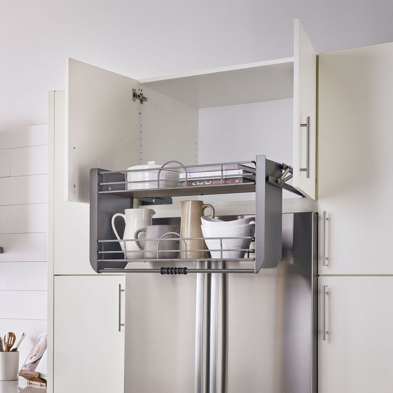 Rev-A-Shelf 24" Pull Down Heavy Duty Shelf Organizer for Tall Kitchen/ Bathroom, Dual Tier Wall Mounted Pantry Storage, Chrome, 5PD-24FOG