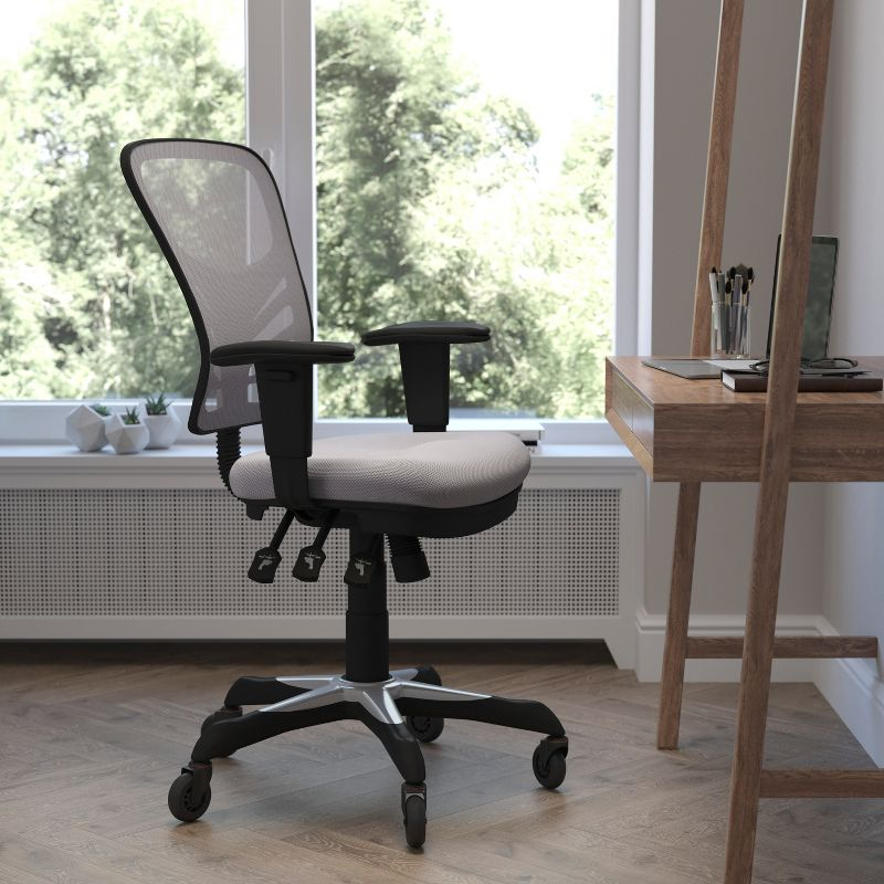 Flash Furniture Nicholas Mid-Back Gray Mesh Multifunction Executive Swivel Ergonomic Office Chair with Adjustable Arms and Transparent Roller Wheels