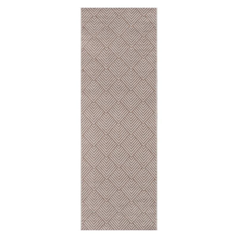 2'7"x7'6" Runner Geometric Loomed Beige - Momeni: Contemporary Indoor Outdoor Low Pile Area Rug